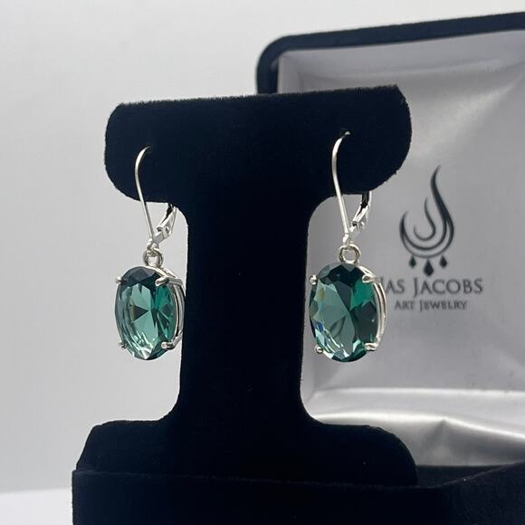 Gorgeous 8ctw Oval Cut Green Quartz Earrings - Picture 5 of 6